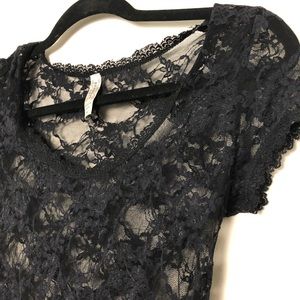 Sheer Black Lace Short Sleeve Top